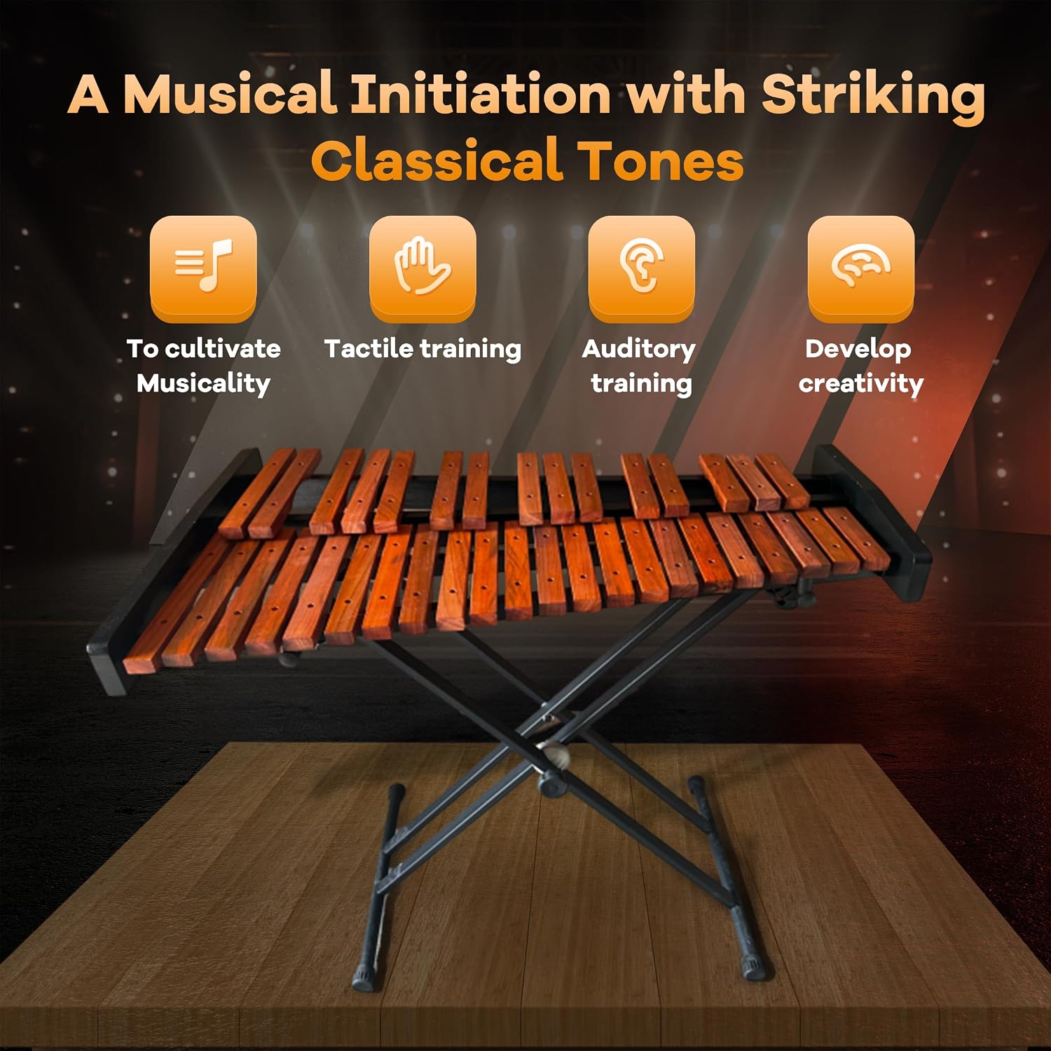 37 Note Xylophone Professional Wooden Glockenspiel Xylophone With Height Adjustable Stand,2 pairs Mallets and Carry Bag