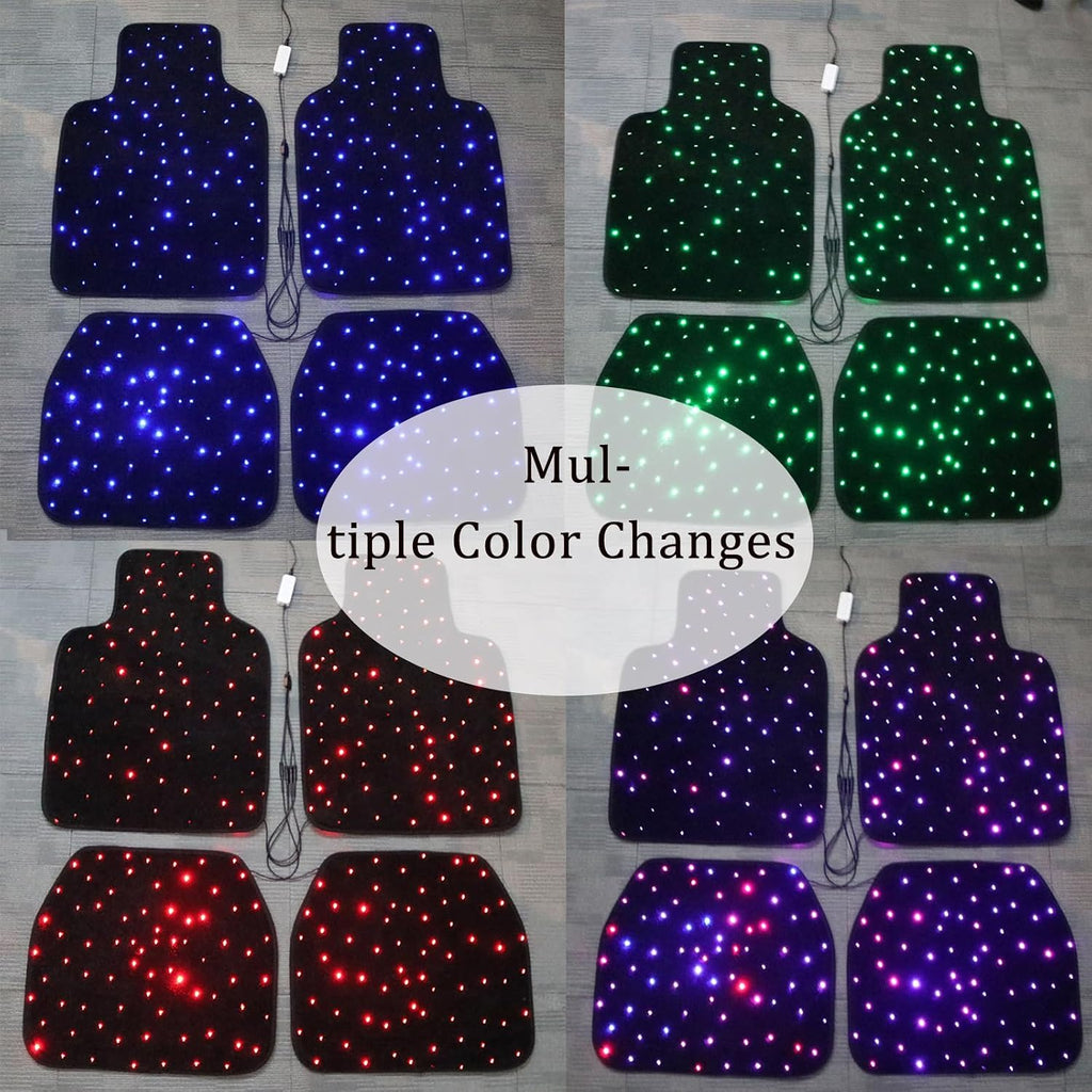 Luxury Starlight LED Car Floor Mats, 4pcs Starry Star Light Floor Mats Washable Fiber Optic Lights APP/Remote Control Music Mode Sound Activated Interior Lights for Cars, SUVs, Trucks