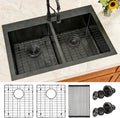 Black Kitchen Sink,33 X 22 inch Drop in Kitchen Sinks Double Bowl,16 Gauge Stainless Steel 50/50 Double Sink,Top Mount/Drop In Double Kitchen Sink 33 inch