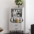 GDFStudio Wooden Corner Shelf Cabinet, Mirrored Back Coffee Bar Cabinets with Drawers & Open Storage, High Feet Corner Wine Rack Liquor Stand Kitchen Storage Cabinet for Living Room Dining Room, White