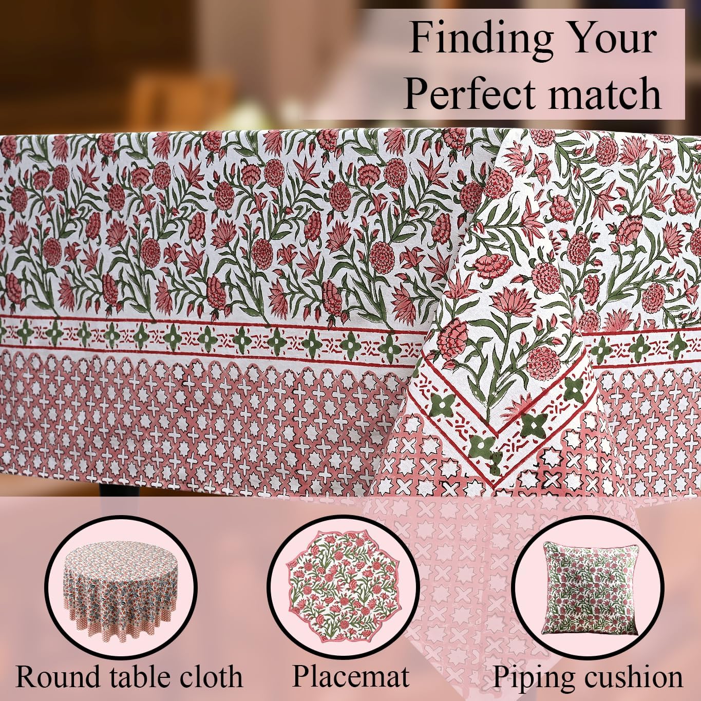 CPC Tablecloth 100% Cotton 72x140 Inch Indian Block Print Rectangle Table Cover, Red Table Cloth for Weddings, Spring/Summer, Barbeque - Red Garnet
