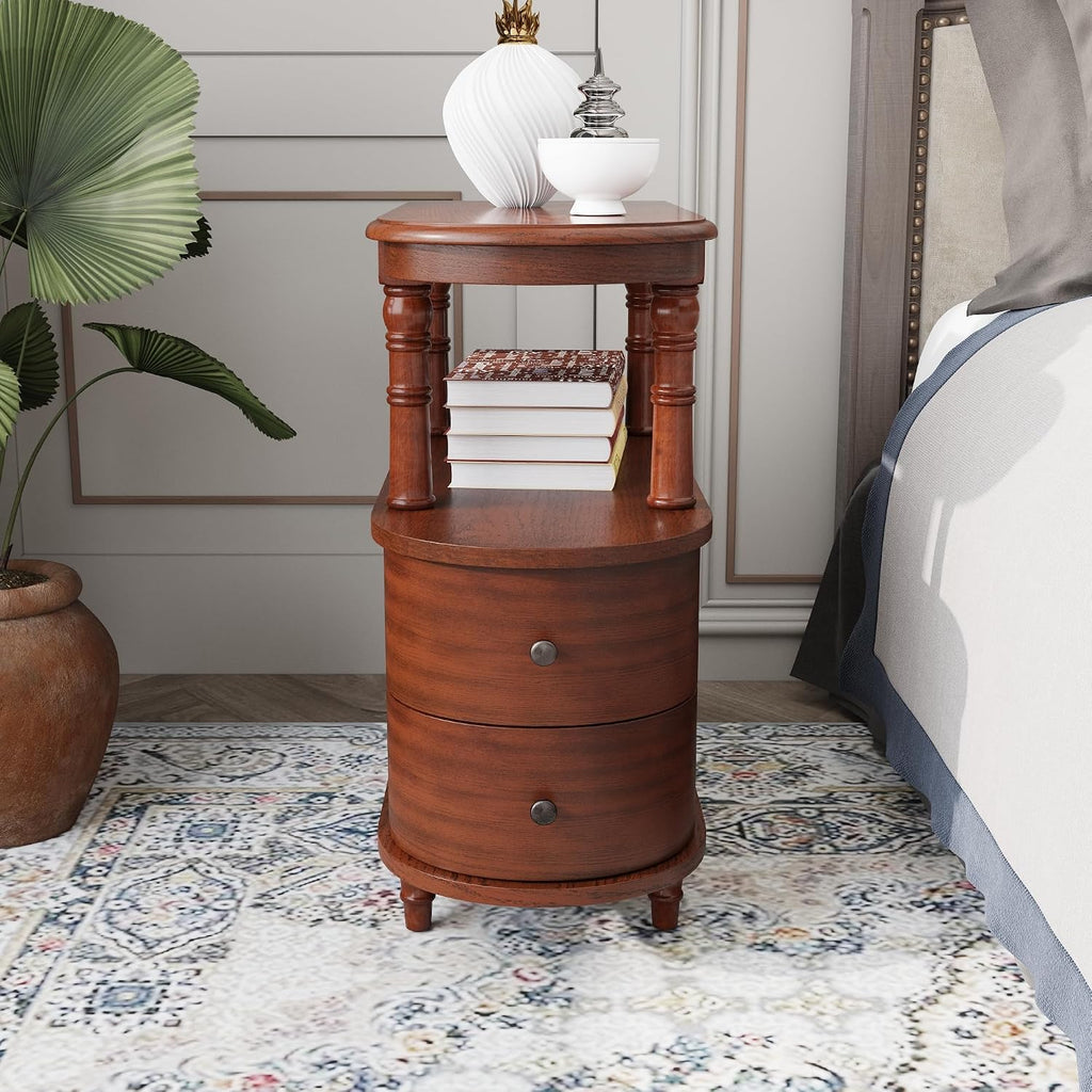 Slim End Table with 2 Storage Drawers, Retro Vintage Sofa Beside Table,Wood Narrow Telephone Table for Living Room,Saving-space,23.4'L x 11.4'W x 25.3'H No-Tools Assembly, Caramel Brown BG-A508-MG