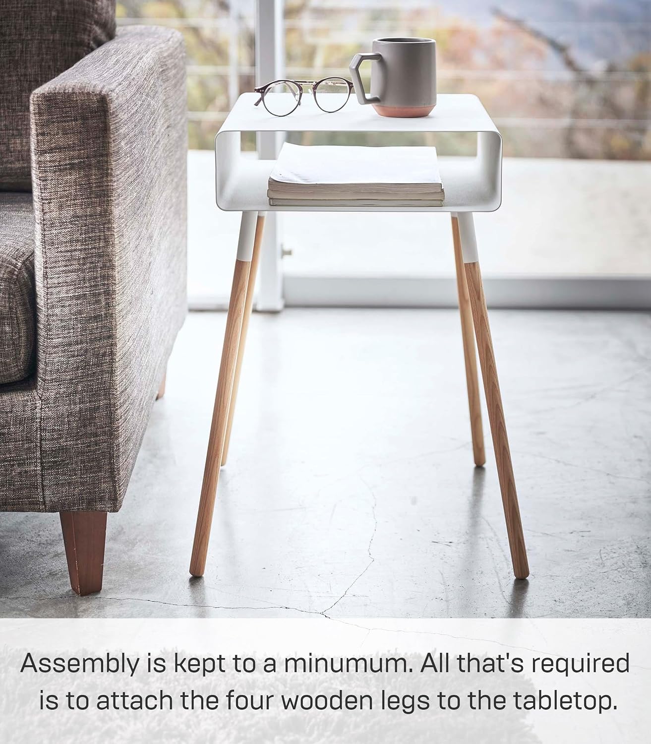 YAMAZAKI Home Plain Side Table with Open Storage Shelf, Rectangular Accent Space Saving Living Room Bedroom Couch End Table - Tall, 23' - Steel + Wood