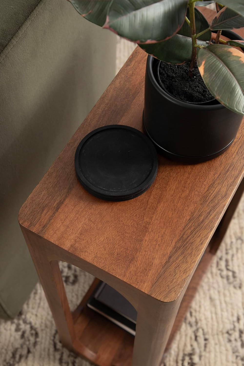 Kate and Laurel Dahl Modern Slatted Wooden Slim Side Table; 16 x 8 x 24; Walnut Brown; Transitional Wood Narrow End Table for Use as Living Room Plant Stand or Small Bedroom Nightstand