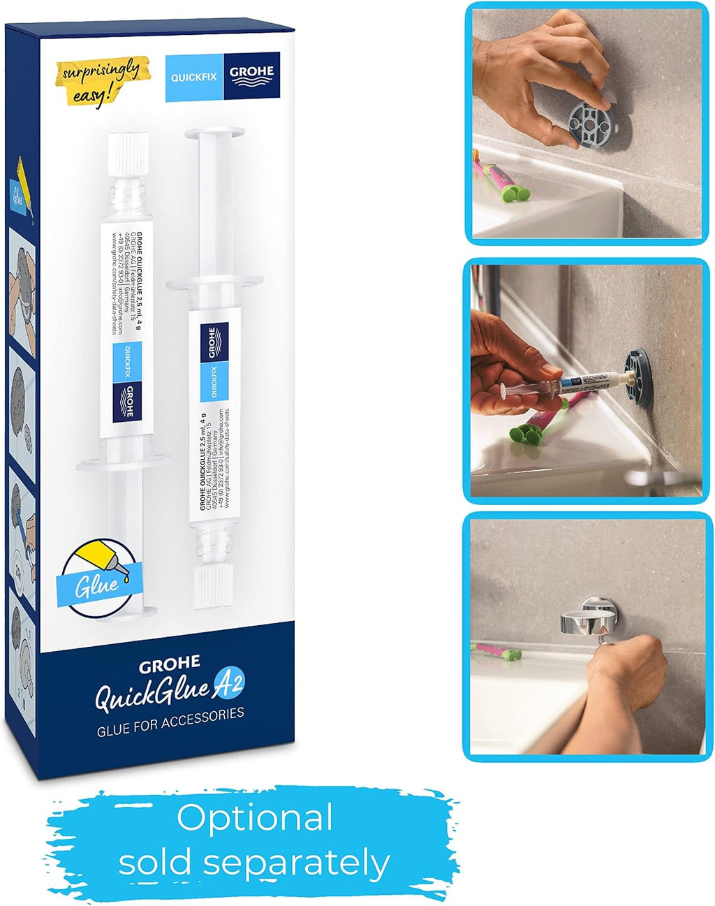 GROHE Start Cube Corner Shower Basket – Bathroom Wall Mounted Corner Shelf (Metal and Plastic, Including Screws and Dowels), Size 160 mm, Extra Easy to fit with GROHE QuickGlue, Chrome, 41106000