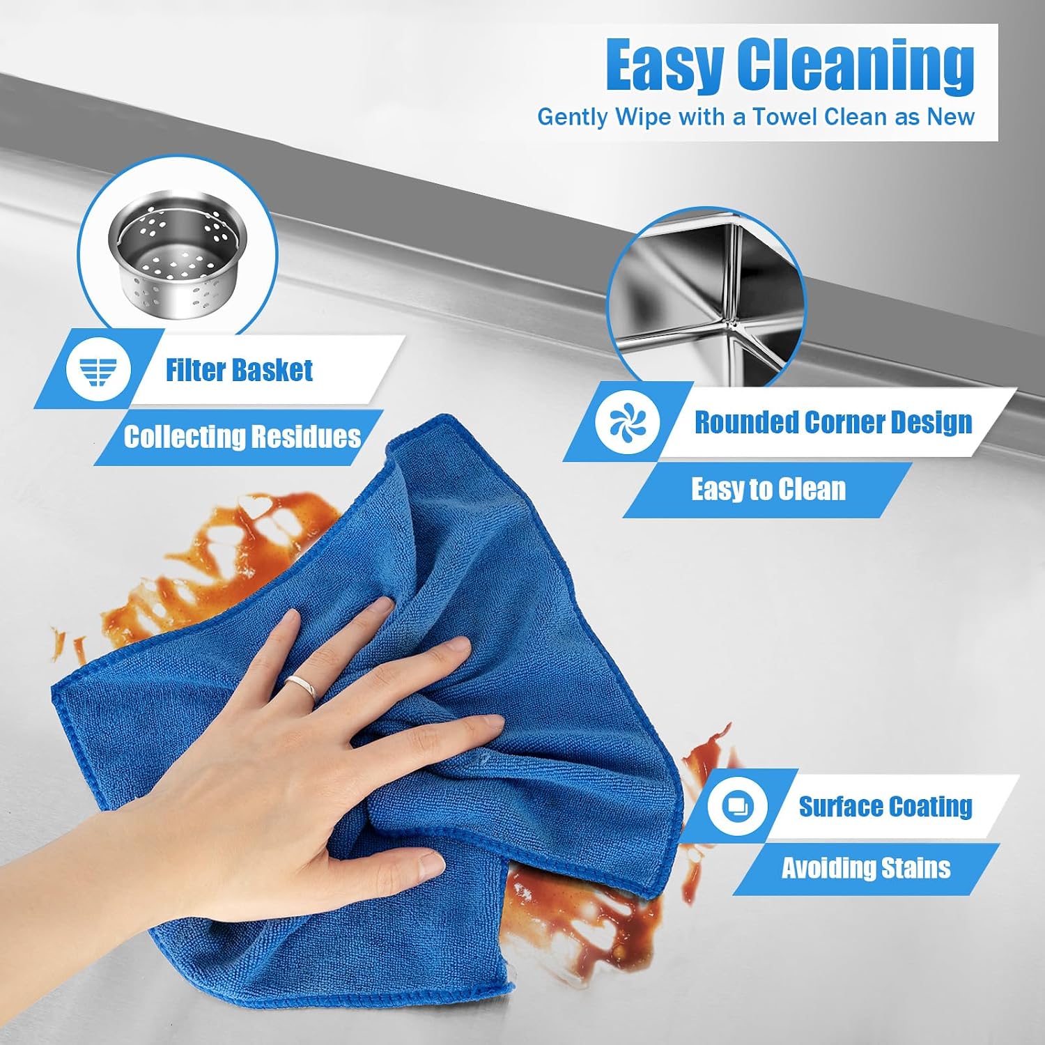 CNCEST Commercial Kitchen Sinks Single Bowl,304 Stainless Steel Catering Prep Table,Kitchen Wash Bowl Sink Basin,120x60x80cm,for Restaurant, Laundry, Garage (1 Bowl)