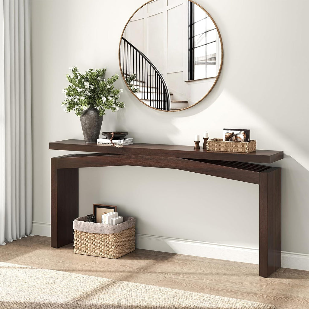 Epecoya Modern Dark Brown Console Table for Living Room, Vintage Wooden Entry Way Tables 63', Behind Couch Table Skinny for Entrance, Hallway, Home, Apartment, Dark Brown