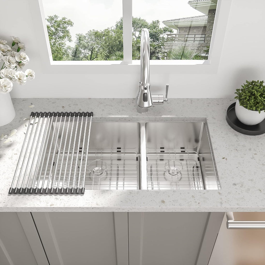 33 Undermount Double Bowl Kitchen Sink - Beslend 33x19x10 Inch Double Sink Stainless Steel Undermount Sinks 16 Gauge 60/40 Double Bowl Sinks