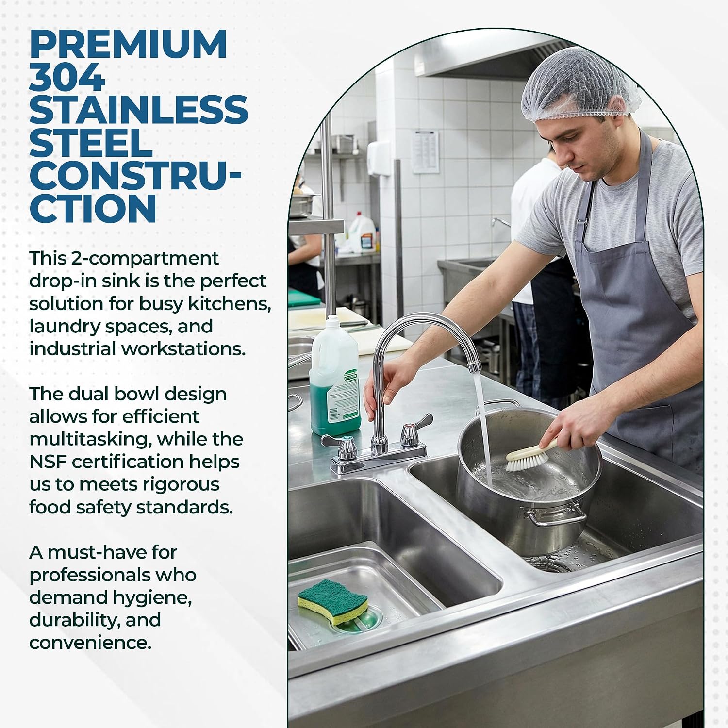 Premium Quality Stainless Steel Compartment Drop-In Sink for Kitchen, Laundry and Garage | Commercial Sink for Restaurant | NSF Certified (2 Bowl 14' x 16' x 10' with Faucet)