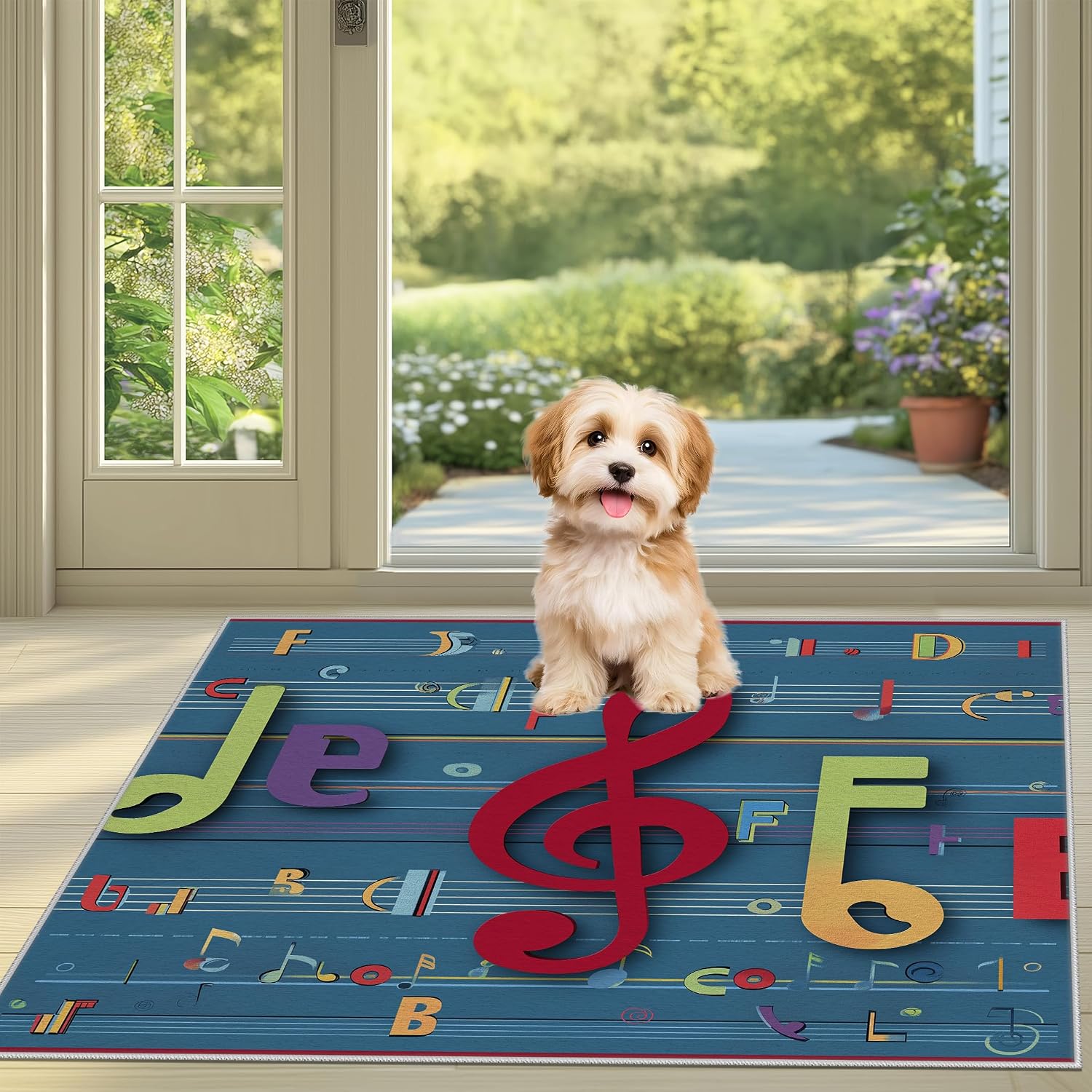 Music Note Kids Rugs 5x7 for Playroom Classroom Nursery Preschool, Vintage Musical Alphabet Area Rug for Girls Boys Bedroom Room Decor, Music Lovers Playing Carpet Non-Slip