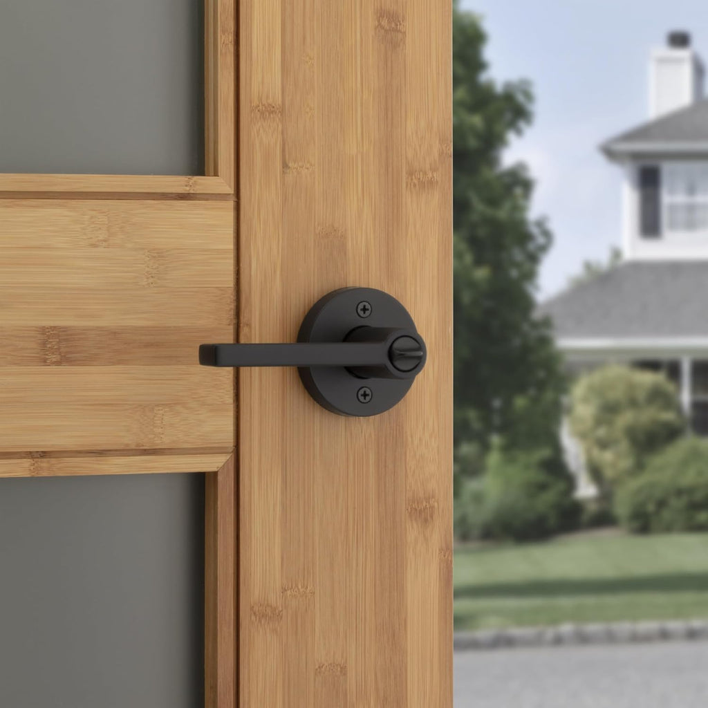 Kwikset Halifax Entry Door Handle with Lock and Key, Secure Keyed Reversible Lever Exterior, for Front Entrance and Bedrooms, Matte Black, 10 Pack, Pick Resistant SmartKey Rekey Security and Microban
