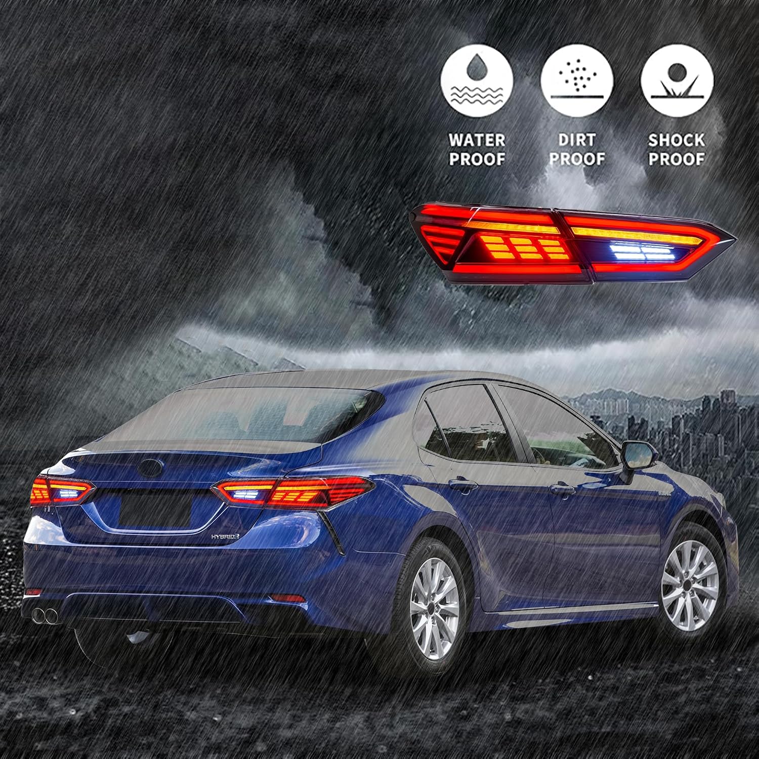 TDK GROUP Taillights Assembly Compatible with 8th Gen TOYOTA Camry 2018-2022, Smoked Lens Toyota Camry LE SE TRD XSE XLE Rear Lamps with Animation DRL Sequential Indicator, White Lamp Panel