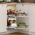 DWVO Corner Cabinet Pull-Out Organizer, 2-Tier Blind Corner Shelf with 270° Swing-Out Tray, Left Swing, Heavy-Duty Chrome Plated Iron, 32.7'x17.3'x21.3', Gray