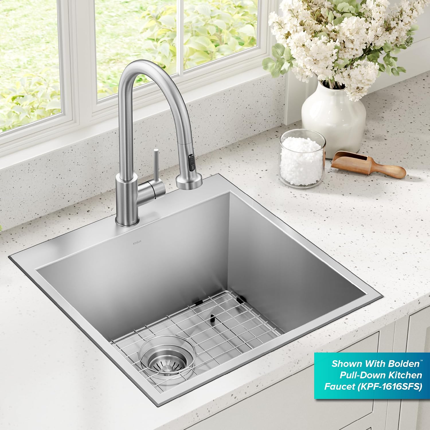 KRAUS Standart PRO 22-inch Drop-In Top Mount 16 Gauge Stainless Steel Single Bowl Laundry Utility Sink, KHT301-22L
