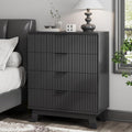 Fluted Nightstand, 31.5' Wide Side Table with 4 Large Storage Drawers, Mid Century Modern Wood Night Stand with Metal Handle, Wooden Bedside End Table for Bedroom, Living Room, Closet, Black