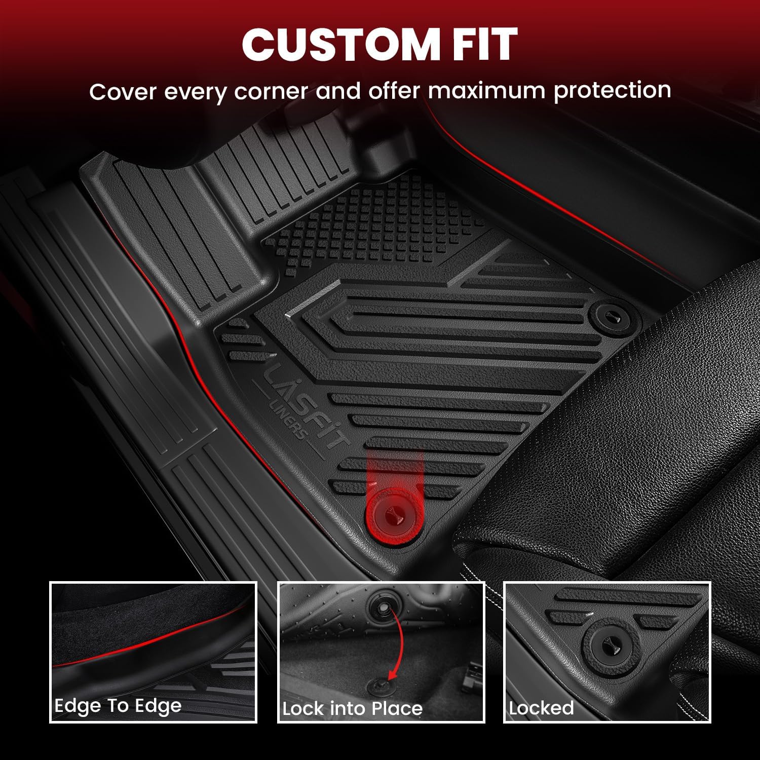 LASFIT Floor Mats for 2025 2026 2027 Ford Expedition 7 Seats Standard (Not Fit 8 Seats and Not Fit Max),All Weather Protection TPE Easy Clean Floor Liners,3Row,4PCS Black