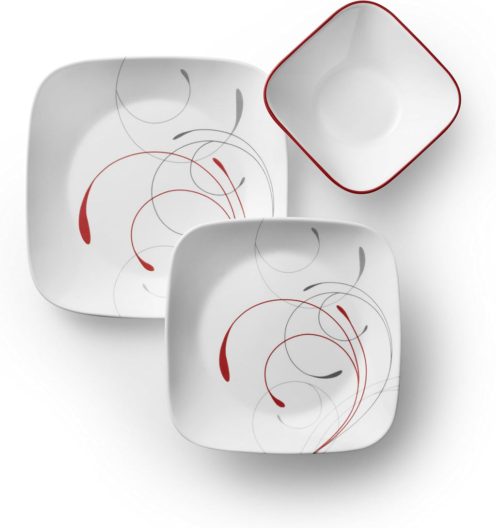 Corelle Vitrelle 18-Piece Service for 6 Dinnerware Set, Triple Layer Glass and Chip Resistant & Vitrelle 1-Qt Serving Bowl 2-Pack, Large Serving Bowl, White