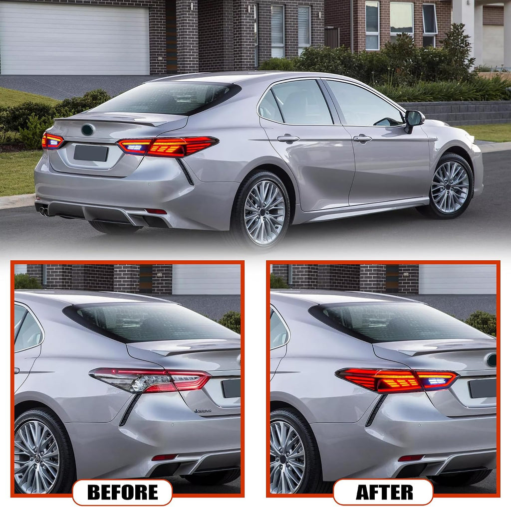 TDK GROUP Taillights Assembly Compatible with 8th Gen TOYOTA Camry 2018-2022, Smoked Lens Toyota Camry LE SE TRD XSE XLE Rear Lamps with Animation DRL Sequential Indicator, White Lamp Panel