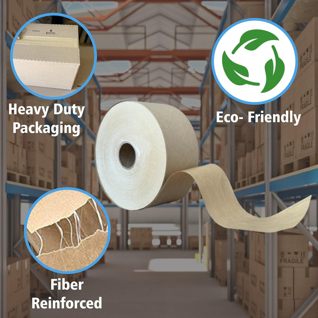 3'' x650 Feet Reinforced Water Activated Gummed Kraft Paper Tape, for Heavy Duty Secure Packing Shipping, Tamper Evident Gummed Tape, Brown - 10 Rolls