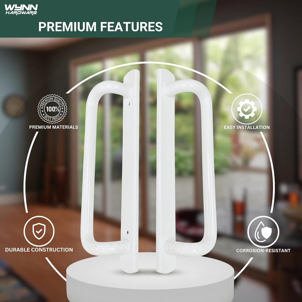 PGT 5400 Sliding Door Handle Set | White Handle Replacement for Patio Glass Door Repair 7-15/16 hole spacing 12.5' Faceplate Handle | Sliding Set Interior and Exterior (Screws NOT Included)