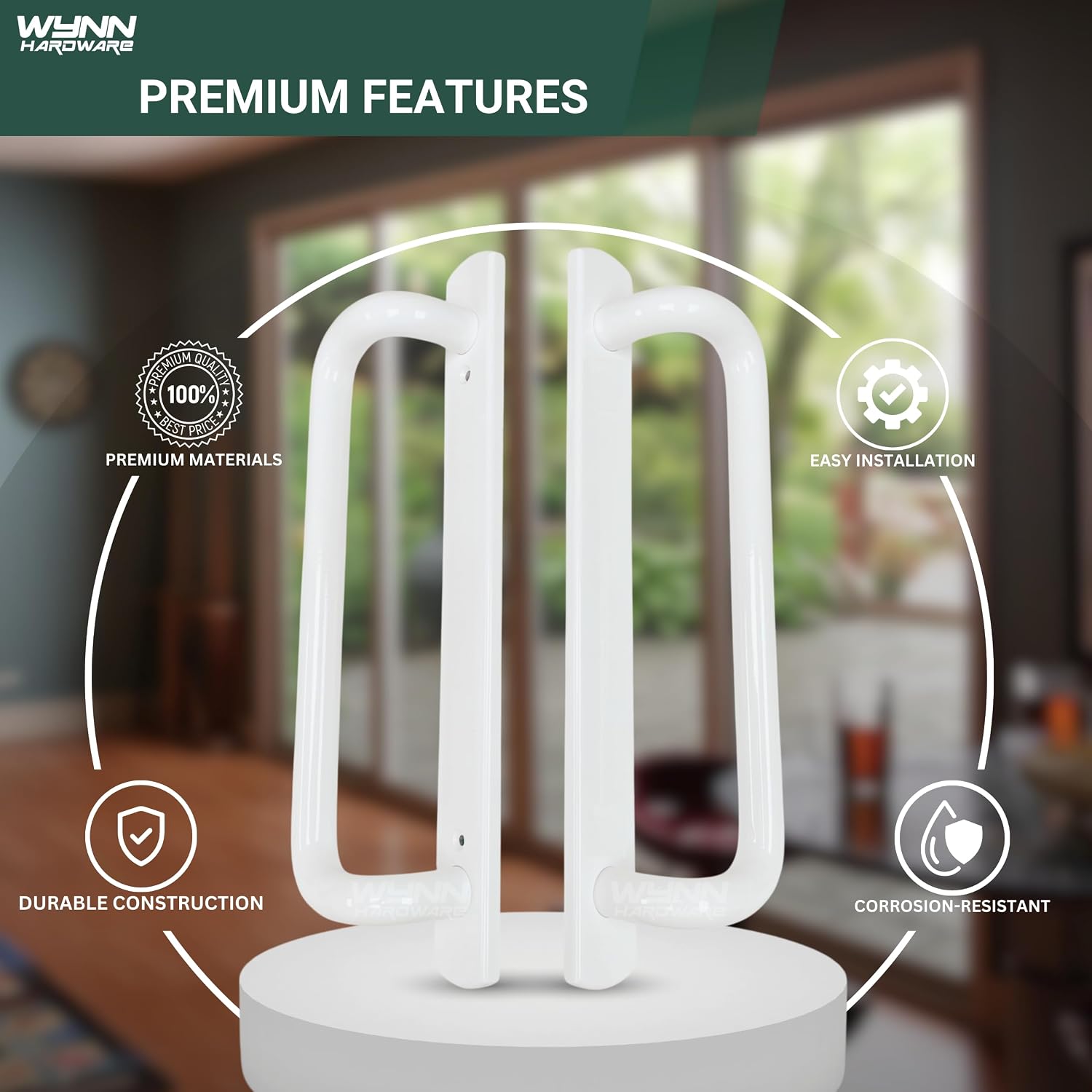PGT 5400 Sliding Door Handle Set | White Handle Replacement for Patio Glass Door Repair 7-15/16 hole spacing 12.5' Faceplate Handle | Sliding Set Interior and Exterior (Screws NOT Included)