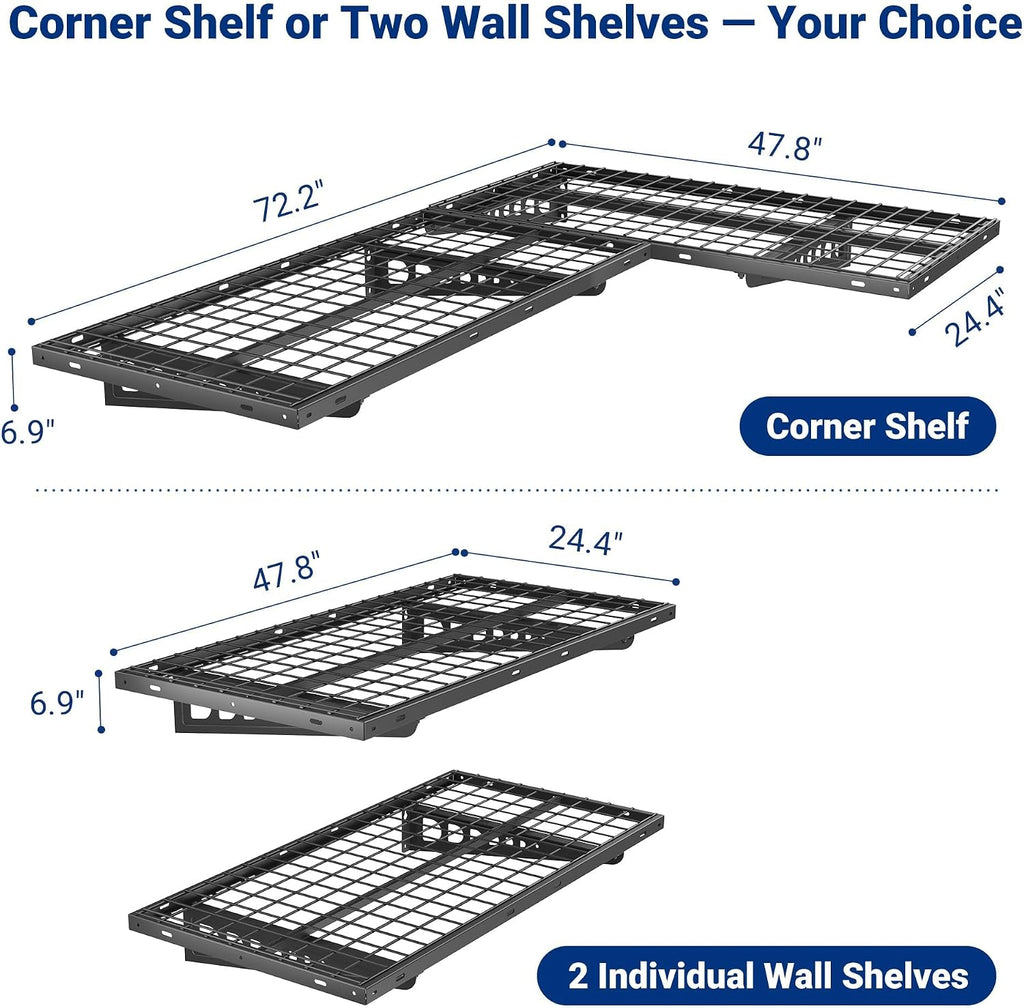 FLEXIMOUNTS 2 Pack 2x4ft Corner Wall Shelving Garage Storage Rack, 24x48 inch Floating Shelves, 660lbs Total Weight Capacity, Black, Pro Series