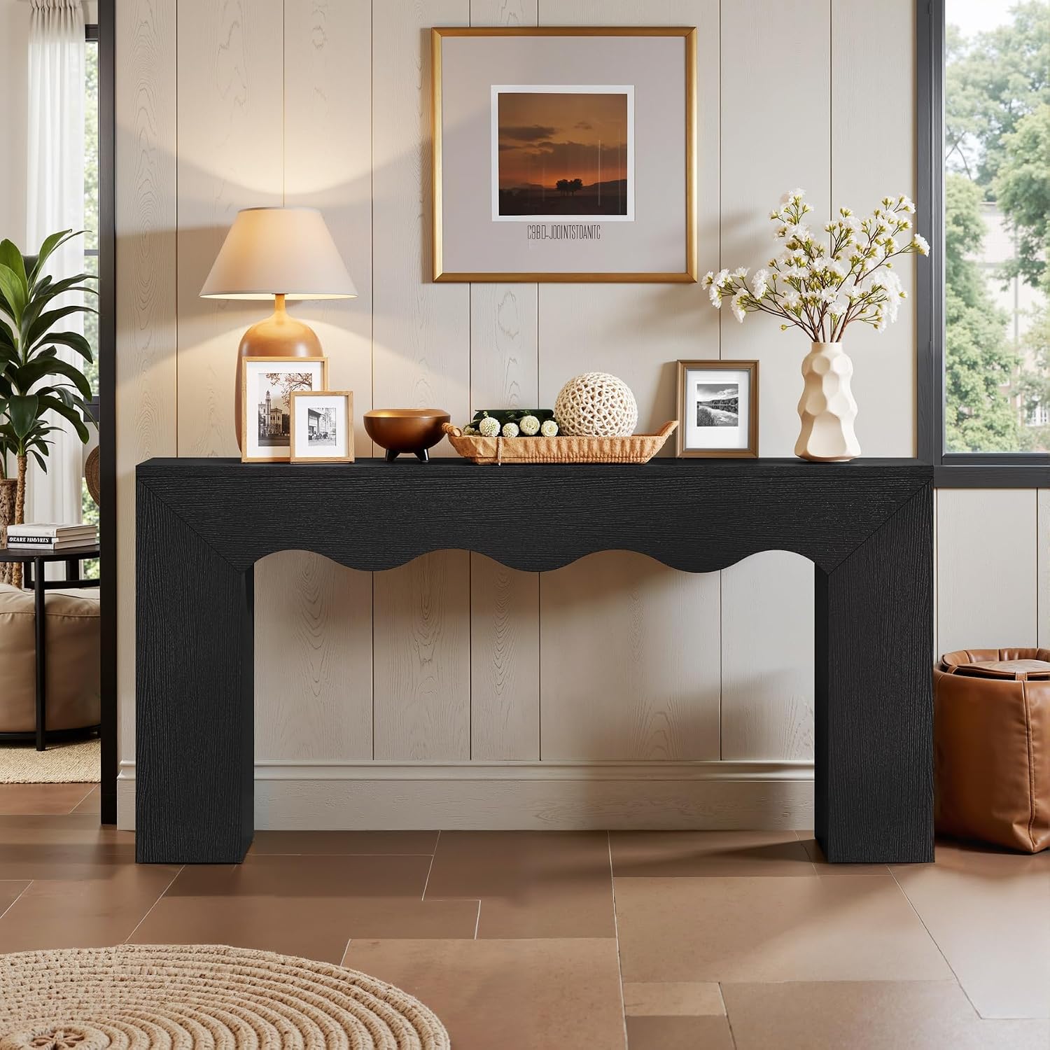 Tribesigns 63' Farmhouse Console Table, Wooden Couch Table Behind Sofa with Storage, Long Entryway Sofa Station, Narrow Console Stand with Base, Hallway Stand for Entryway, Living Room (1, Black)