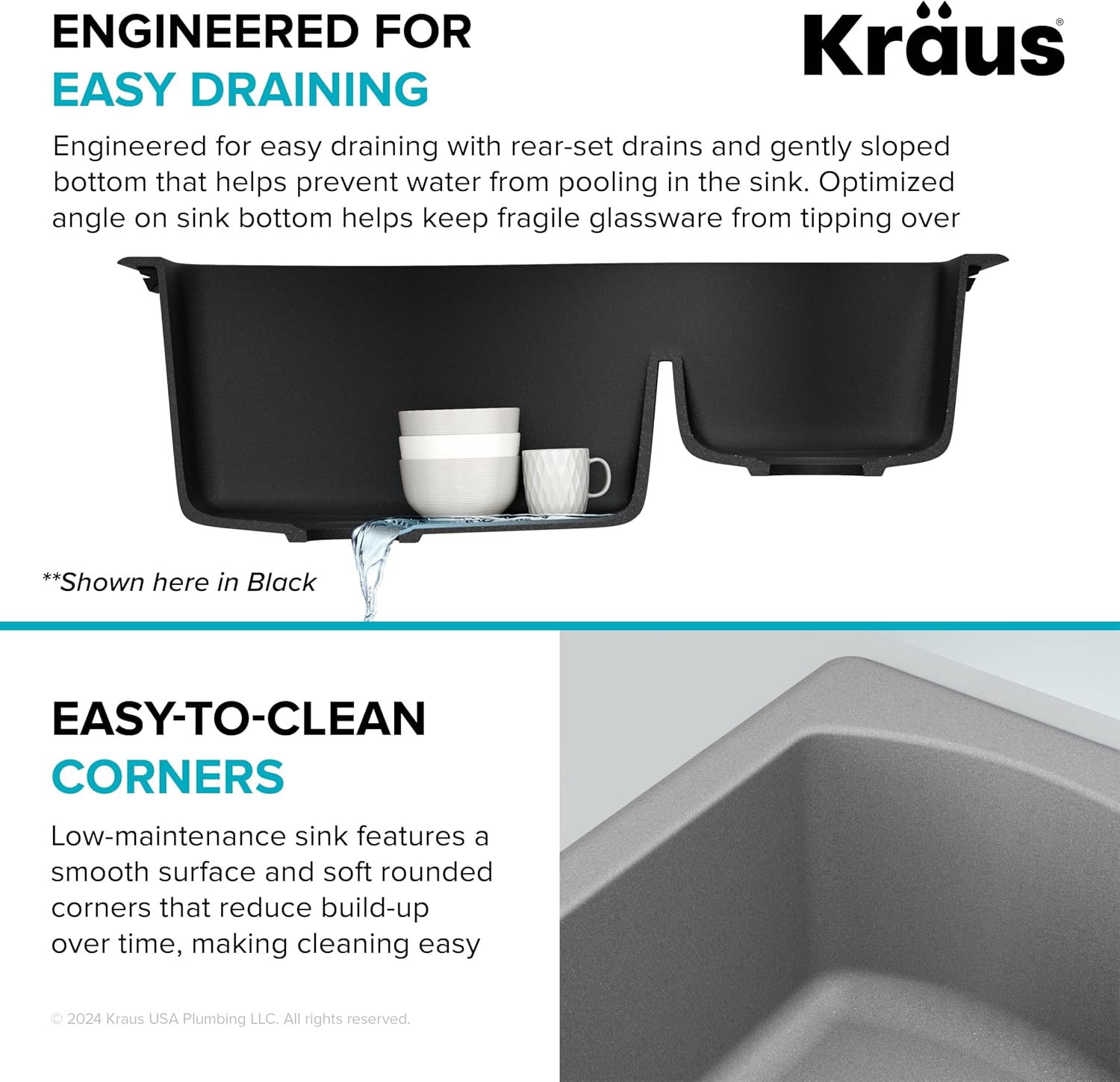 KRAUS Quarza 33-inch Drop-In/Undermount 60/40 Double Bowl Granite Kitchen Sink in Grey, KGD-442GREY