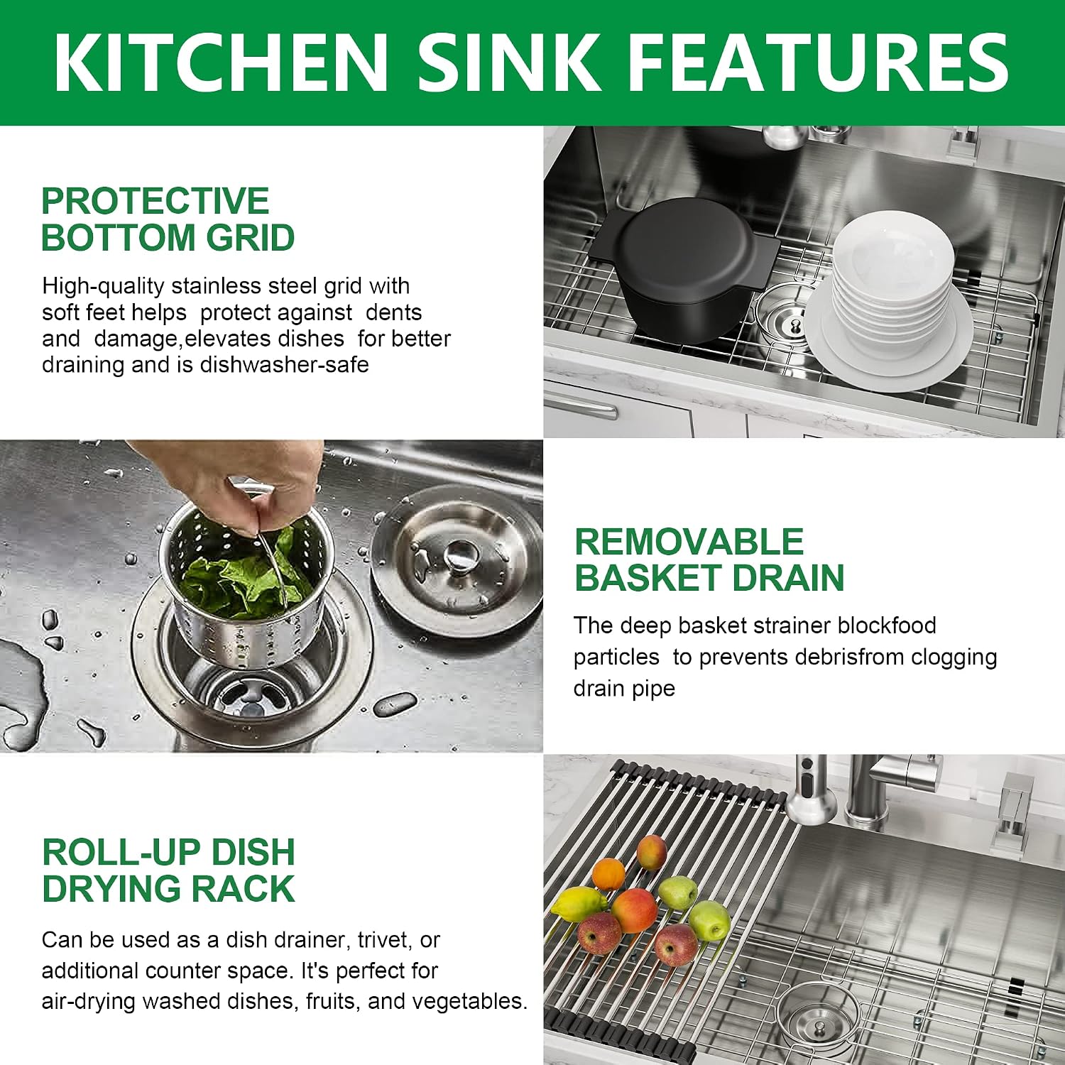 33x22 Drop in Kitchen Sink - 33 Inch 16 Gauge Stainless Steel Topmount Kitchen Sink Single Bowl Deep Over Counter Rectangular Sinks Basin Round Corners #TLT-0039