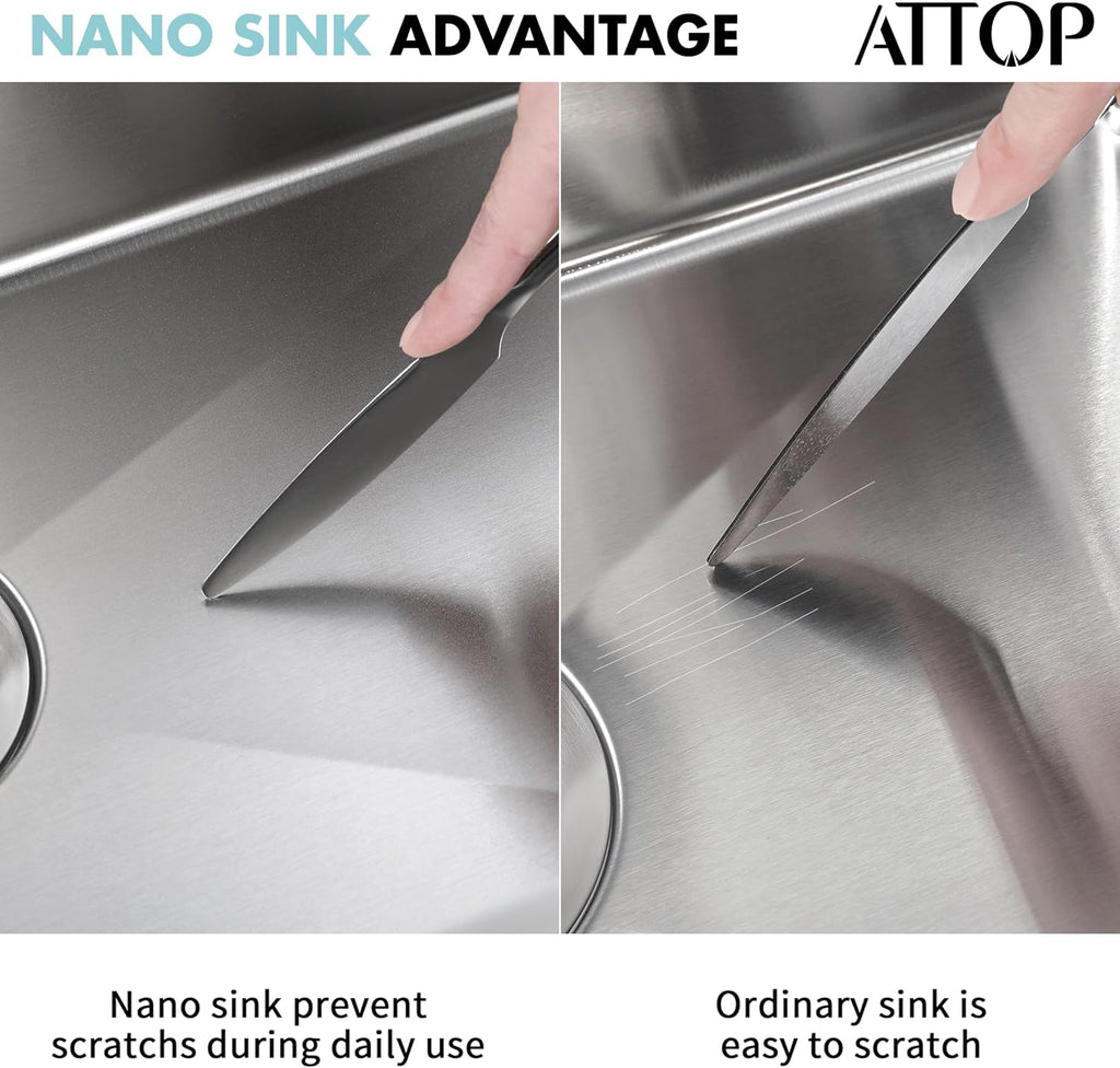 ATTOP 18 X 18 Inch Drop in Bar sink,9 inch deep Nano Coating Stainless Steel Topmount Single Bowl Sink Small Kitchen Basin