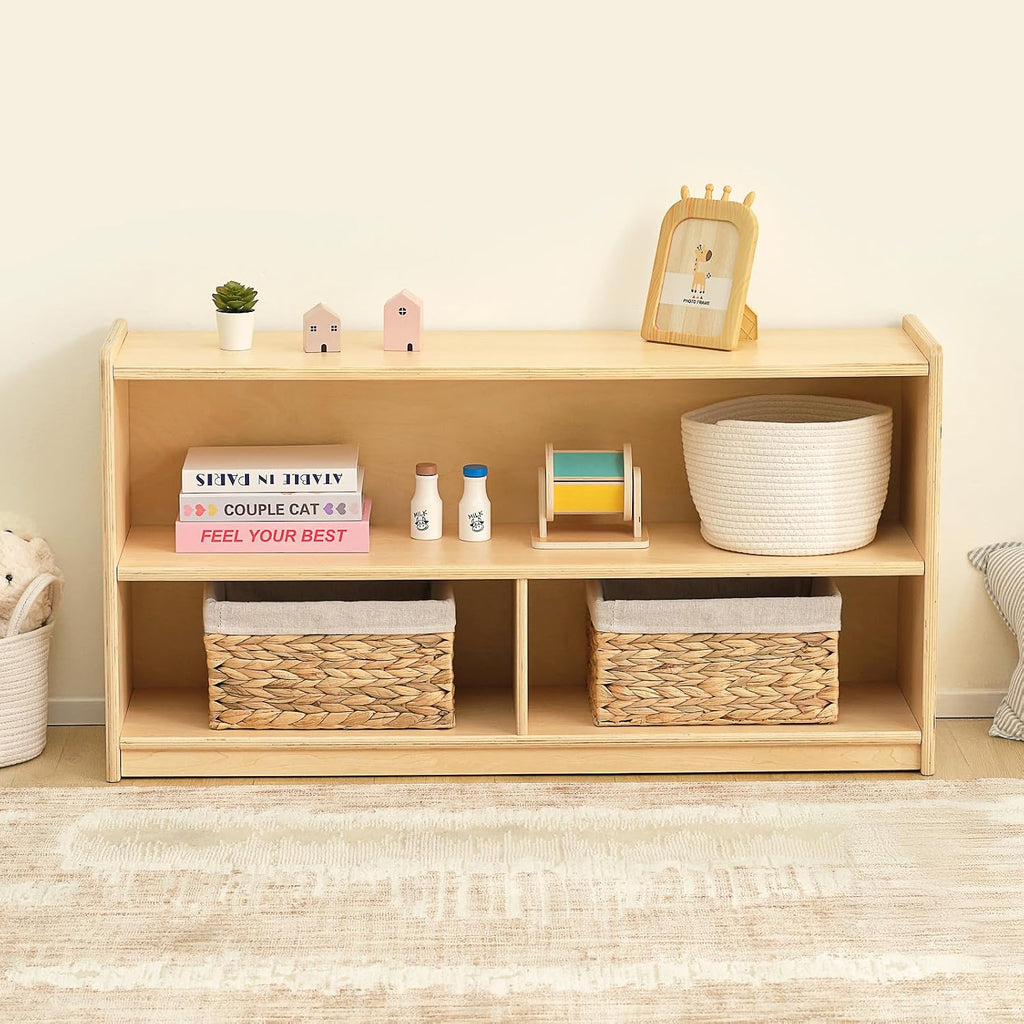 OOOK 2-Shelf Montessori Shelf Toy Organizers and Storage for Kids, 3-Section Wooden Storage Cabinet Shelves for Classroom, Kindergarten, Kids Room, Playroom