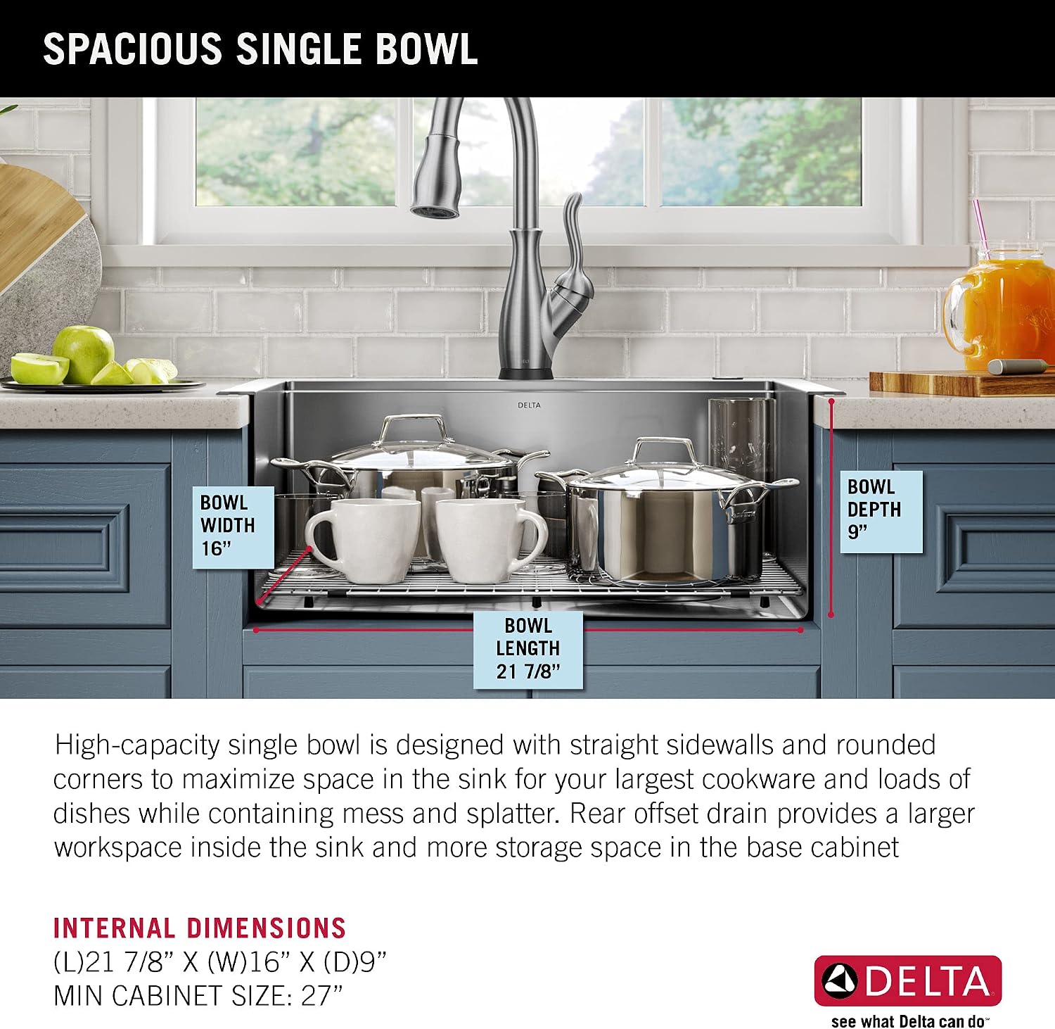 DELTA FAUCET 95A932-25S-SS Lorelai Workstation Kitchen Sink Drop-in Top Mount Stainless Steel Single Bowl with WorkFlow Ledge and Chef's Kit of 5 Accessories