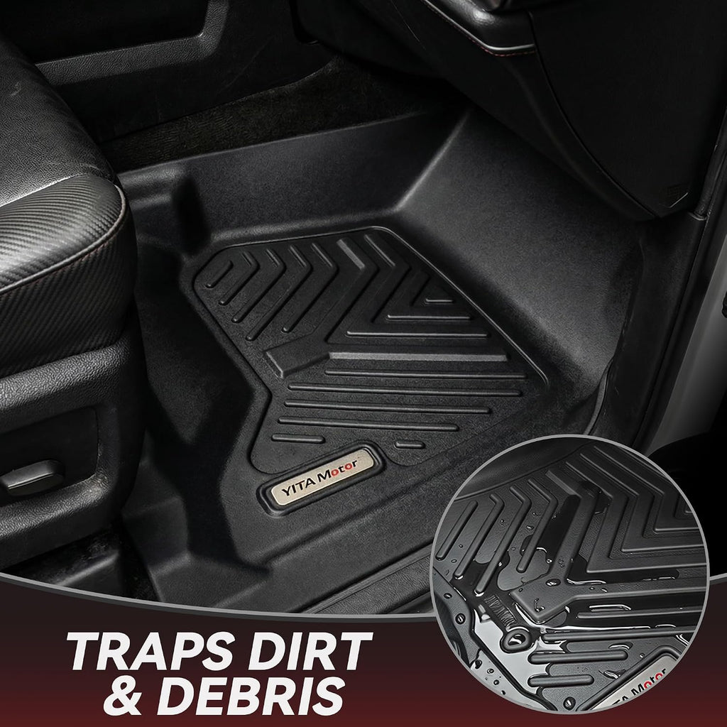 YITAMOTOR Floor Mats Compatible with 2014-2018 Chevy Silverado/GMC Sierra 1500 Crew Cab, 2015-2019 Silverado/Sierra 2500 HD/3500 HD Crew Cab, Custom Fit Liners, 1st & 2nd Row All-Weather Protection