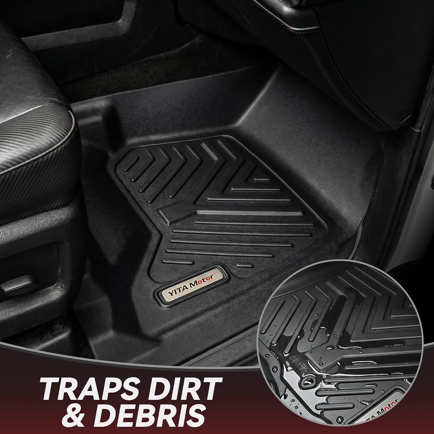 YITAMOTOR Floor Mats Compatible with 2014-2018 Chevy Silverado/GMC Sierra 1500 Crew Cab, 2015-2019 Silverado/Sierra 2500 HD/3500 HD Crew Cab, Custom Fit Liners, 1st & 2nd Row All-Weather Protection