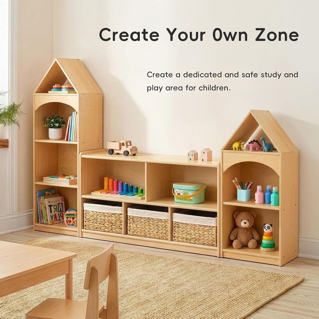 OOOK Montessori Shelf 5-Section Wooden Storage Cabinet, 2-Shelf Toy Organizers and Storage, Kids Classroom Organizer, Playroom, Daycare and Preschool