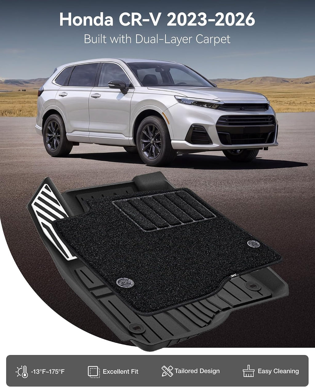 3W Floor Mats(with Metal Pedals) with Carpet & Cargo Liner Fit for Honda CR-V 2023 2024 2025 2026 TPE All Weather Waterproof Custom Fit Automotive Liners and Carpet for Honda CRV(Include Hybrid)