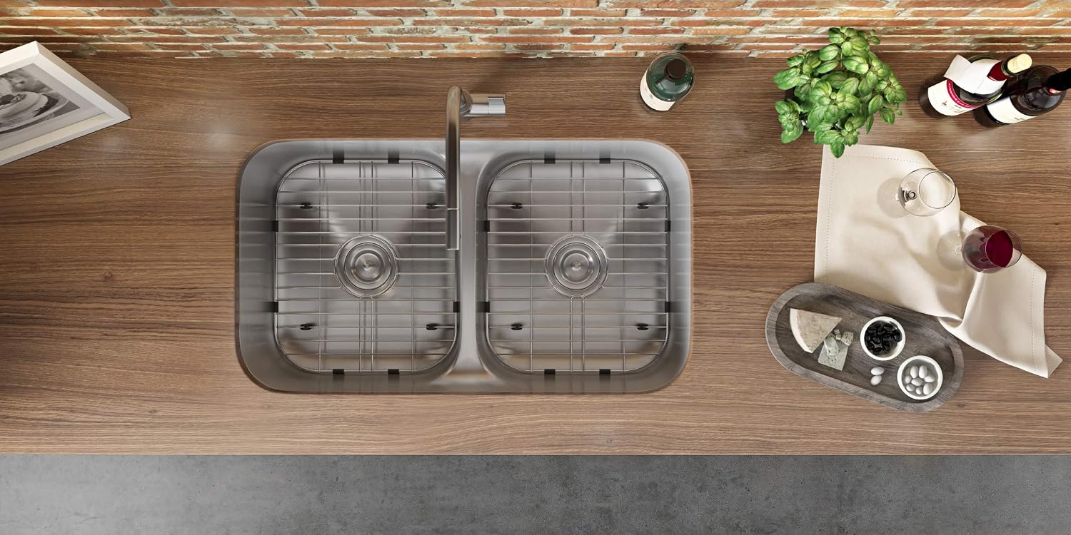 Ruvati 32-inch Undermount Kitchen Sink – 50/50 Double Bowl Kitchen Sinks, 16 Gauge T-304 Stainless Steel Kitchen sink with Brushed Finish hides scratches – RVM4350