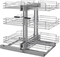 Rev-A-Shelf Chrome 3-Tier Wire Pullout Organizer with Soft-Close for Blind Corner Kitchen/Bathroom Cabinets, Adjustable 6-Basket Storage System, Min Opening Width of 15', 5PSP3-15SC-CR