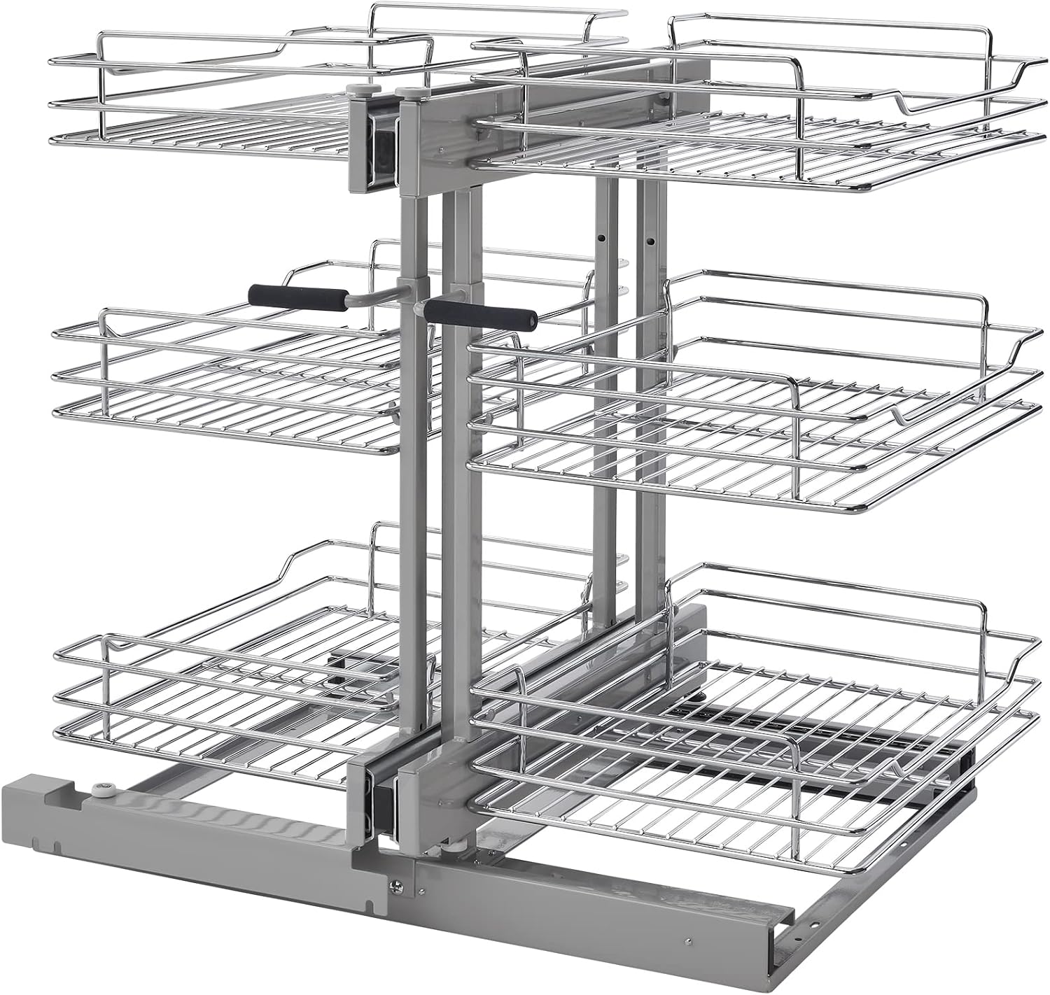 Rev-A-Shelf Chrome 3-Tier Wire Pullout Organizer with Soft-Close for Blind Corner Kitchen/Bathroom Cabinets, Adjustable 6-Basket Storage System, Min Opening Width of 15', 5PSP3-15SC-CR