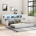 Merax Full Size Wood Daybed with Twin Trundle, L Shaped Wooden Corner Bed Frame with Storage Shelves, USB, Built-in Charging Station, No Box Spring Needed