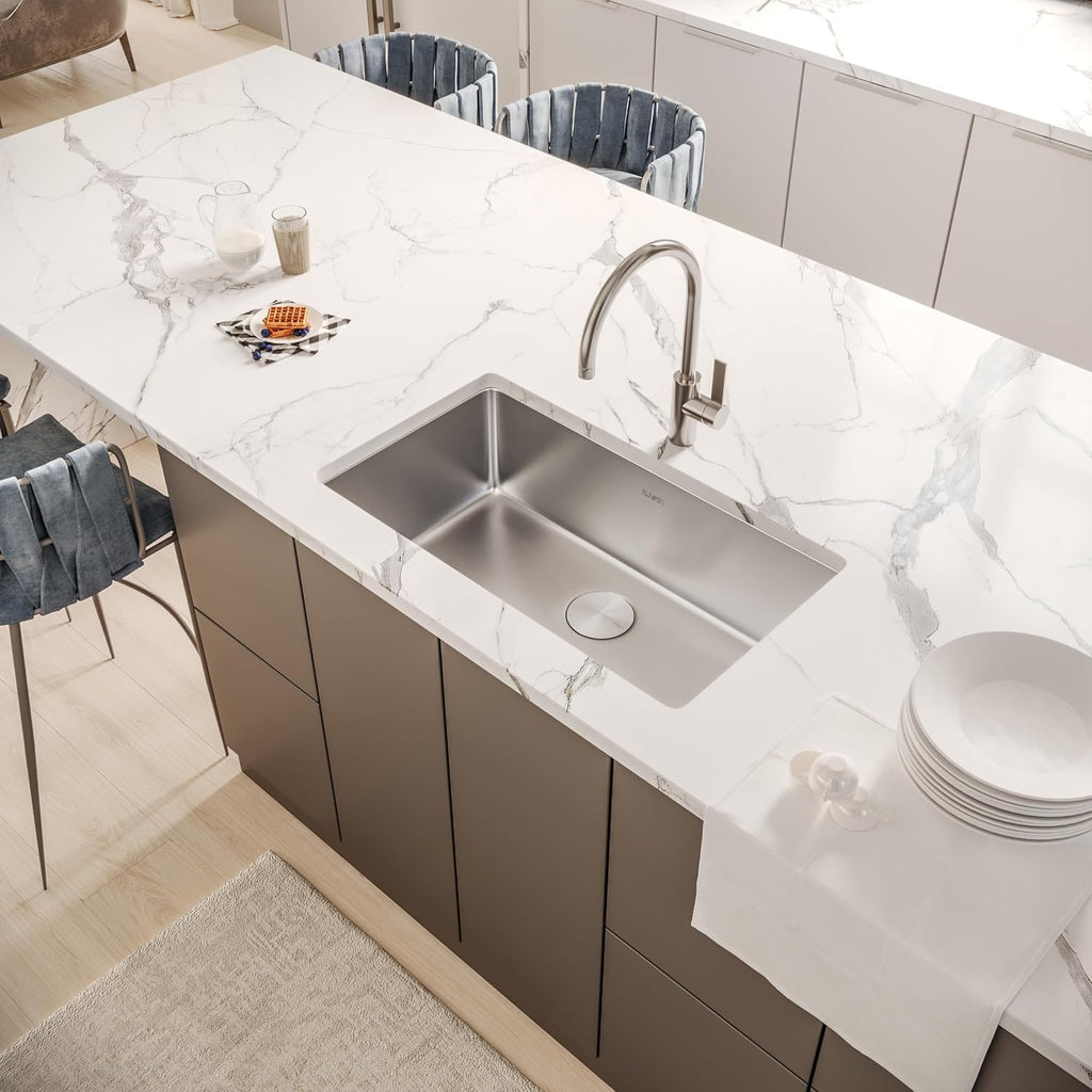 Ruvati 27-inch Undermount Kitchen Sink - 16 Gauge Stainless Steel kitchen Sink Single Bowl with Brushed Finish hides scratches, Easy-to-Clean Undermount Sinks - RVM5927