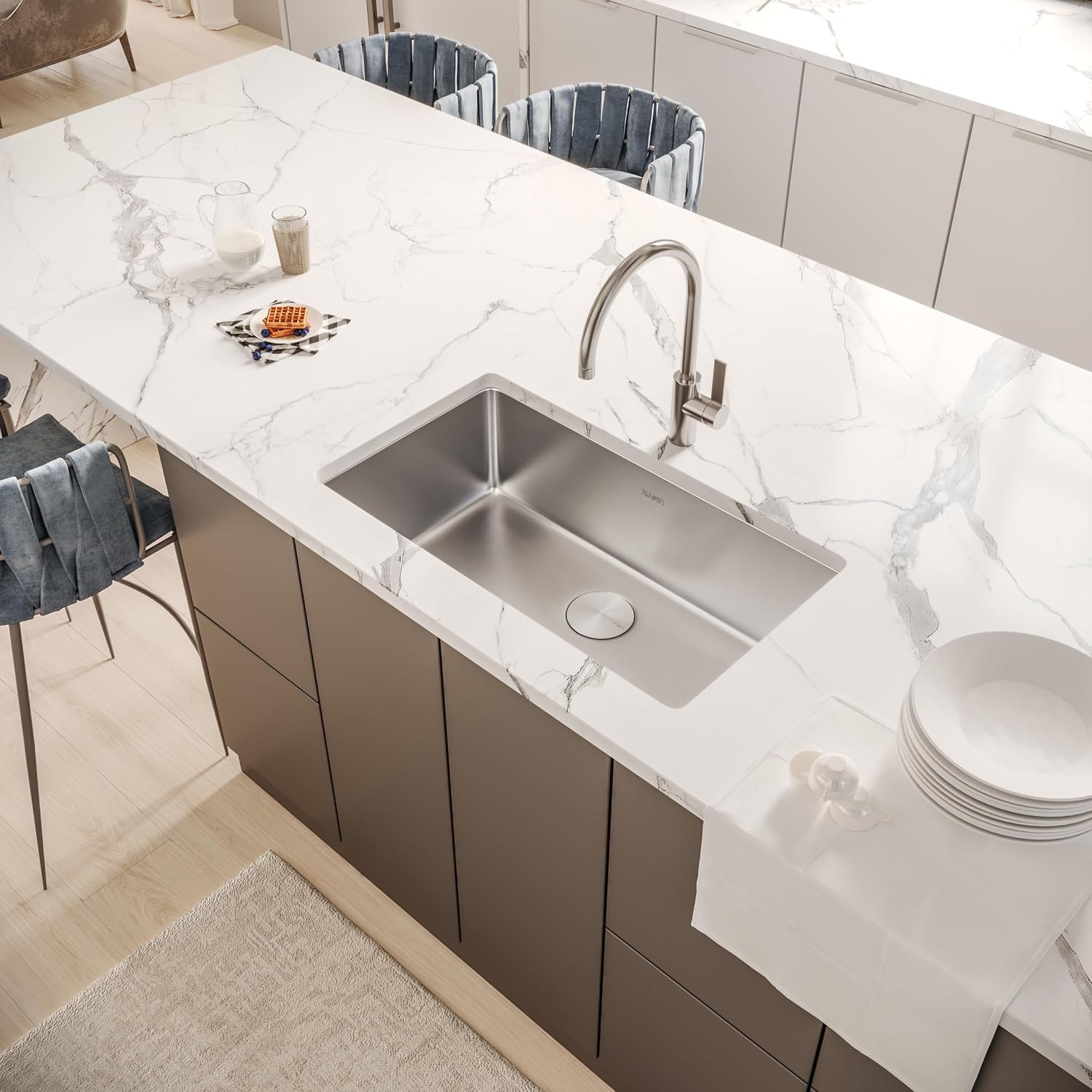 Ruvati 27-inch Undermount Kitchen Sink - 16 Gauge Stainless Steel kitchen Sink Single Bowl with Brushed Finish hides scratches, Easy-to-Clean Undermount Sinks - RVM5927