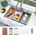 33x19 Drop In Kitchen Sink Workstation-Bokaiya 33 Inch Stainless Steel Top Mount Kitchen Sink 16 Gauge Single Bowl Drop In Sink with Cutting Board