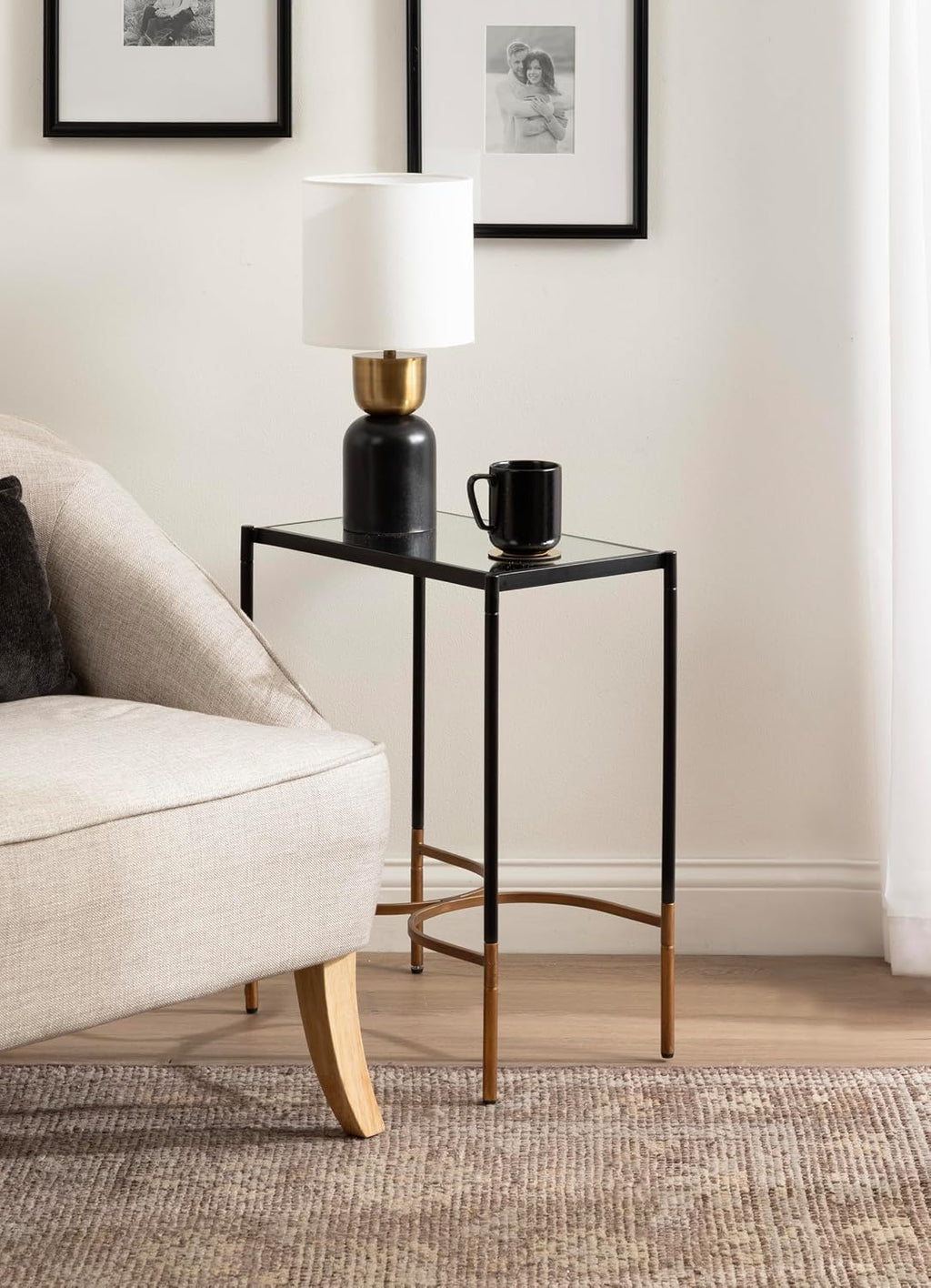 Kate and Laurel Catriona Modern Glam Metal Skinny Side Table, 19 x 11 x 24, Black and Gold, Rectangular Slim Living Room End Table with Geometric Base for Use as Bedroom Accent or Entryway Decor
