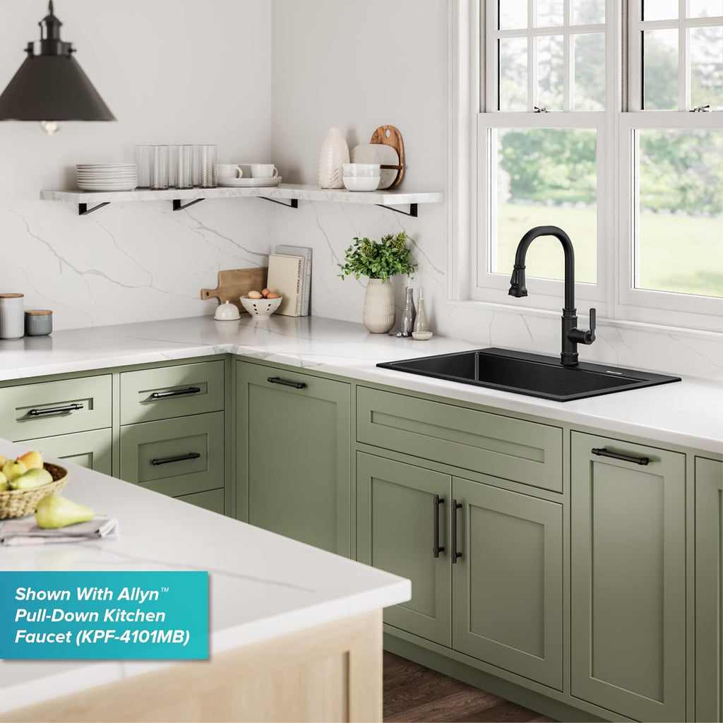 KRAUS Quarza 31-inch Drop-In/Undermount Single Bowl Granite Kitchen Sink in Black Onyx, KGD-412B