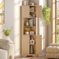 Fameill Tall Corner Cabinet with 2 Doors and 2 Open Storage Shelves, 68' Corner Storage Cabinet with Fluted Door Design, Home Space Saver for Living Room, Bathroom, Kitchen, Laundry, Natural Oak Color