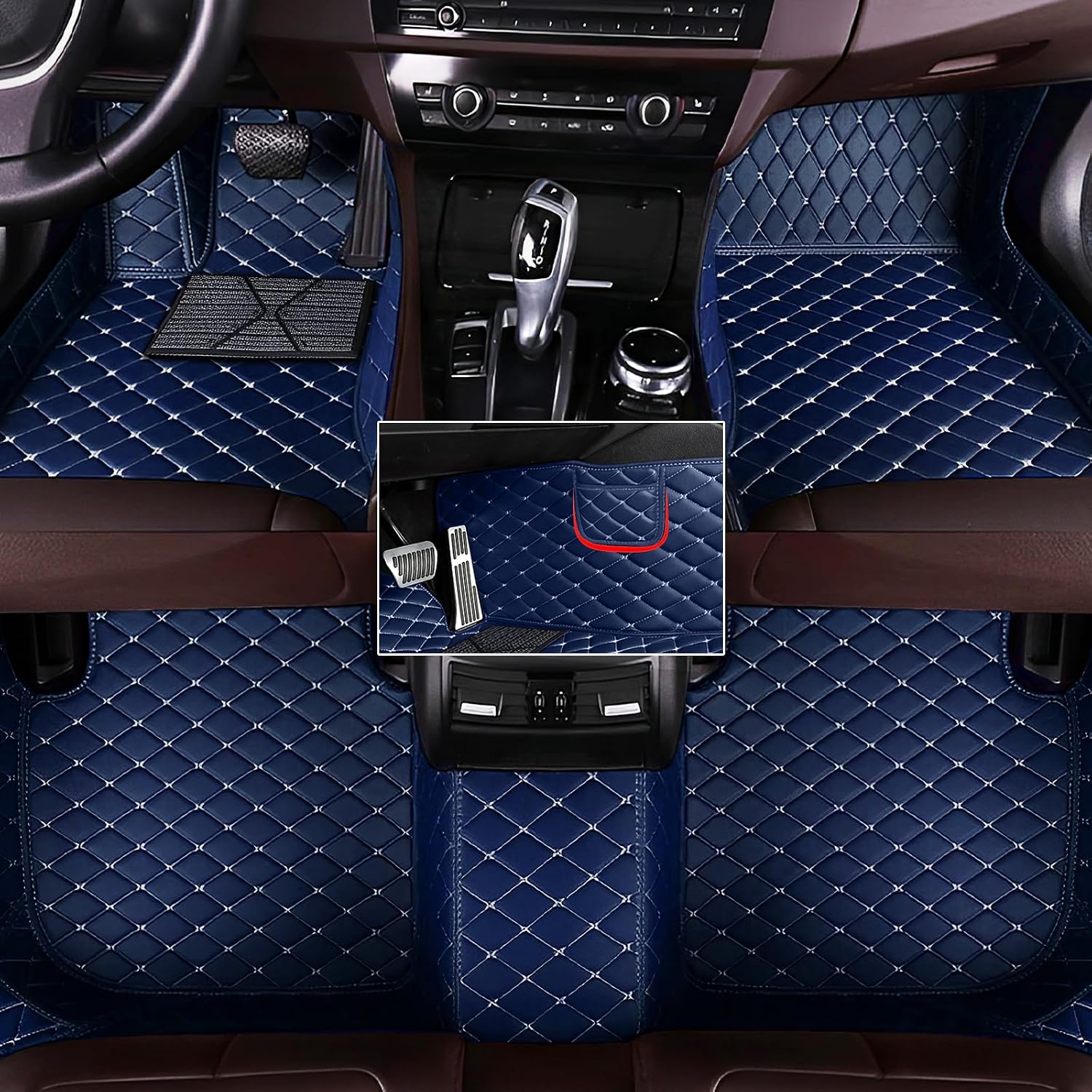 Custom Fit Leather Car Floor Mats for Hyundai Elantra 2021-2025,Waterproof Anti-Slip Vehicle Floor Liners, Durable Easy Clean Interior Protection Mats(Full Set/Blue Beige)