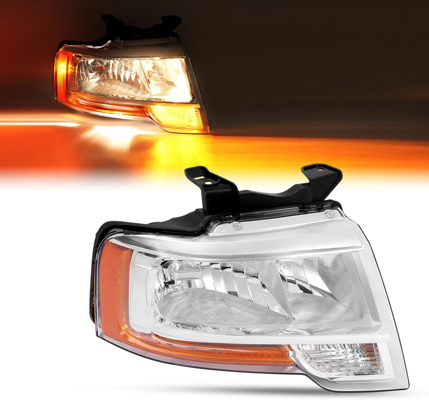ALMULOO Right Headlight w/Bulb Compatible with 2015-2017 Ford Expedition w/LED Indicator Headlamp Front Light Lamp Clear Lens Chrome Housing Replacement for FO2503346 Passenger Side