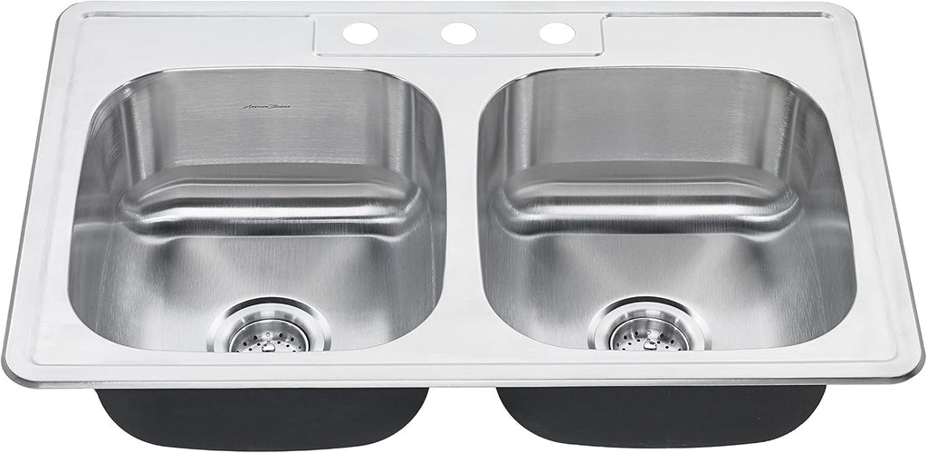 American Standard 22DB.6332283S.075 Colony Top Mount Ada 33x22 Double Bowl Stainless Steel 3-Hole Kitchen Sink