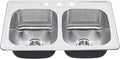 American Standard 22DB.6332283S.075 Colony Top Mount Ada 33x22 Double Bowl Stainless Steel 3-Hole Kitchen Sink